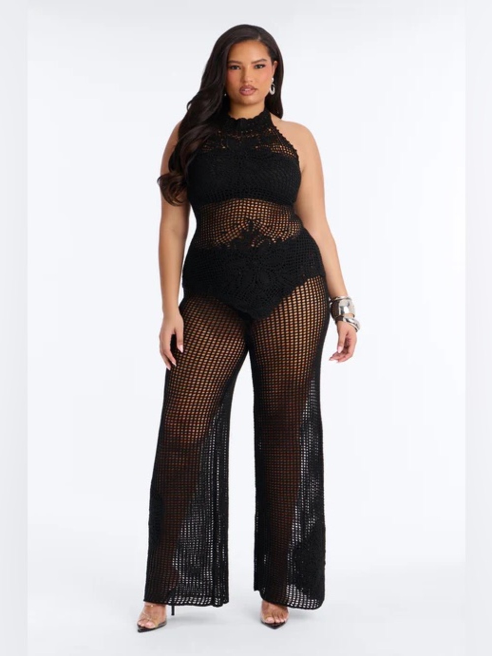 Black Crochet Halter Set